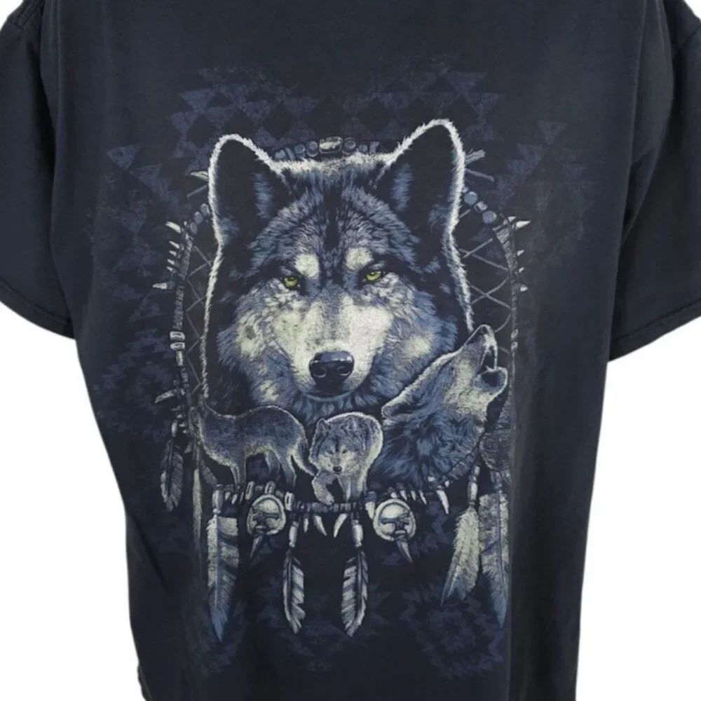 Howling Wolves T Shirt Mens Size XL Black Dreamcatcher Native American Nature